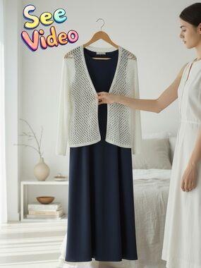 BLACK TAPE Open Weave Cardigan 3/4 Sleeves